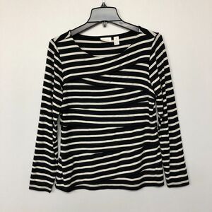 Chico's Women Long Sleeve Blouse Top Shirt Size 1 Stripes B185 -4